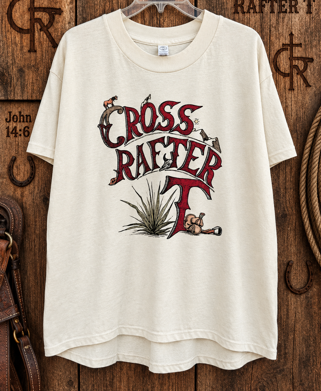 Cross Rafter T stack Ladies Oatmeal
